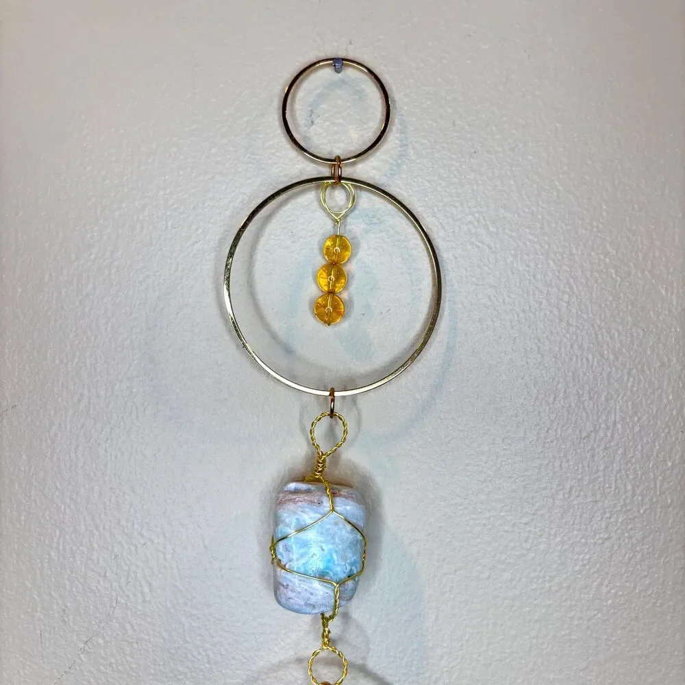 Caribbean Calcite Citrine Wall Hanging | Raw Citrine Crystal | Citrine Beads